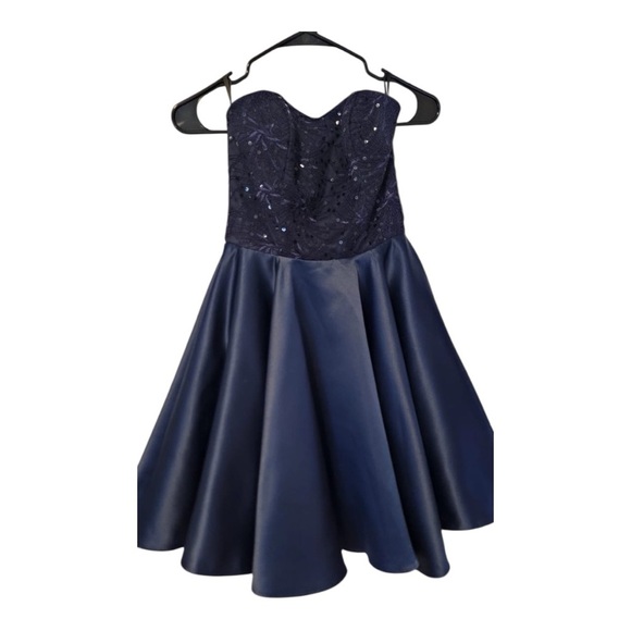 Blue Strapless Sweetheart Fit and Flare Dress - Picture 1 of 9
